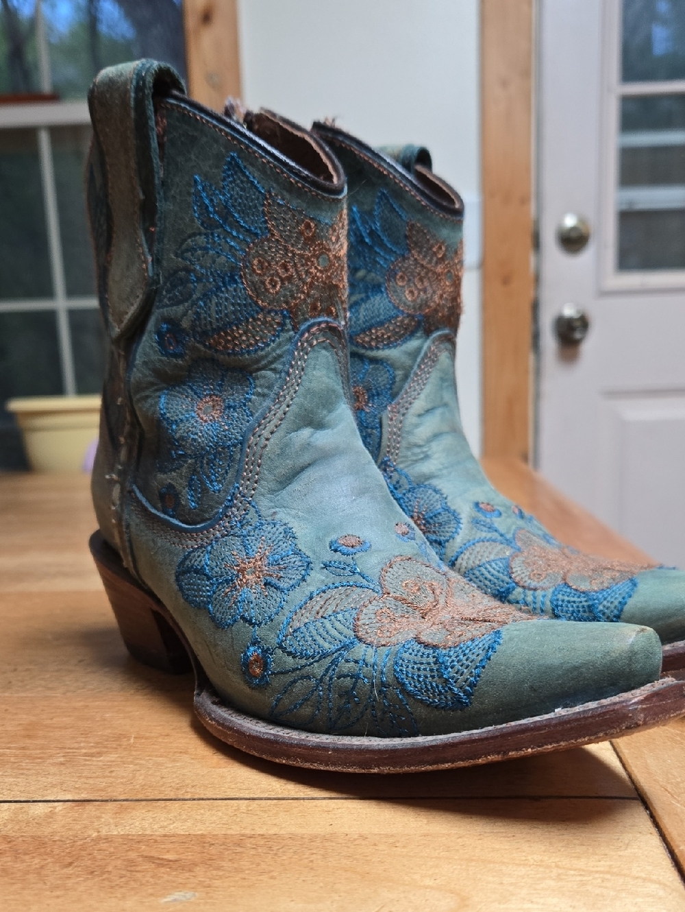 Circle G Teal and Blue Floral Embroidered Ankle Boots